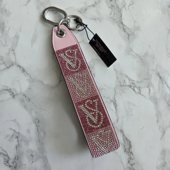 Victoria's Secret Rhinestone Wristlet Strap keychain VS pink Monogram logo - Picture 4 of 6